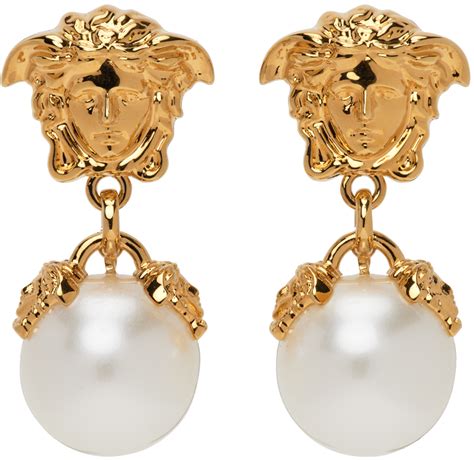 gold earrings versace|real gold pearl earrings.